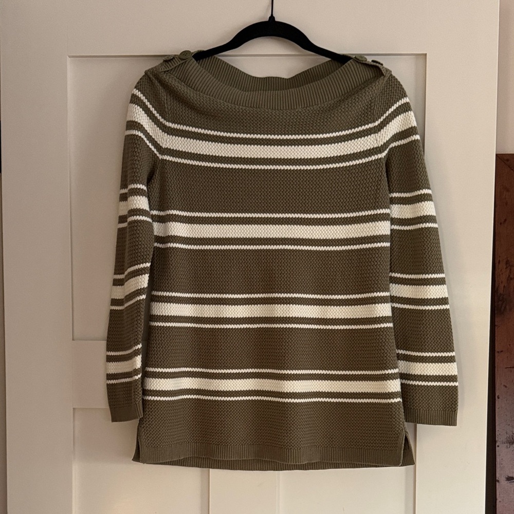 Talbot’s Striped Olive and White Knit Women’s Sweater - Size Medium.